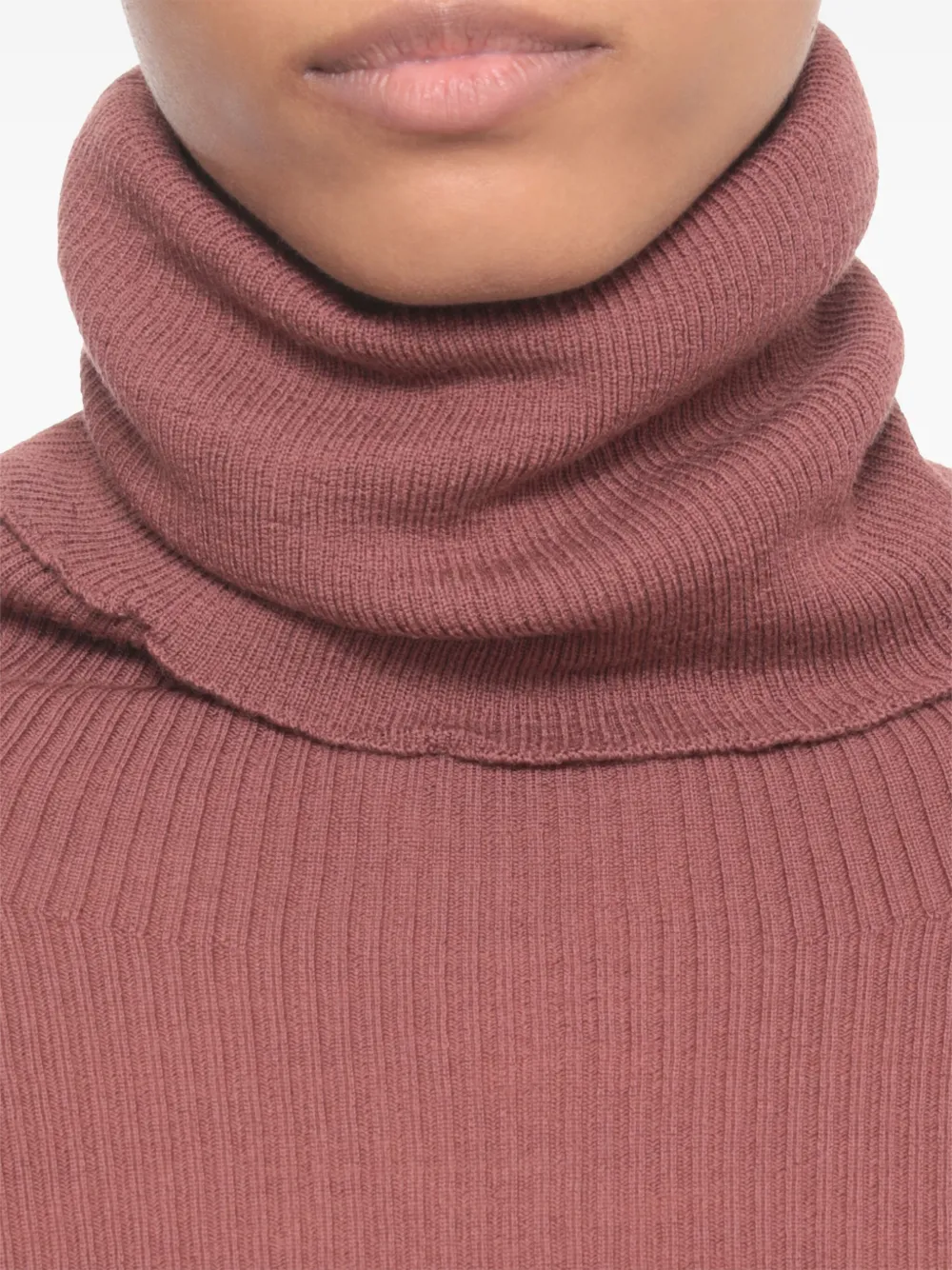 Rick Owens Fitted Turtleneck Knitwear Ribbed Texture In Brown