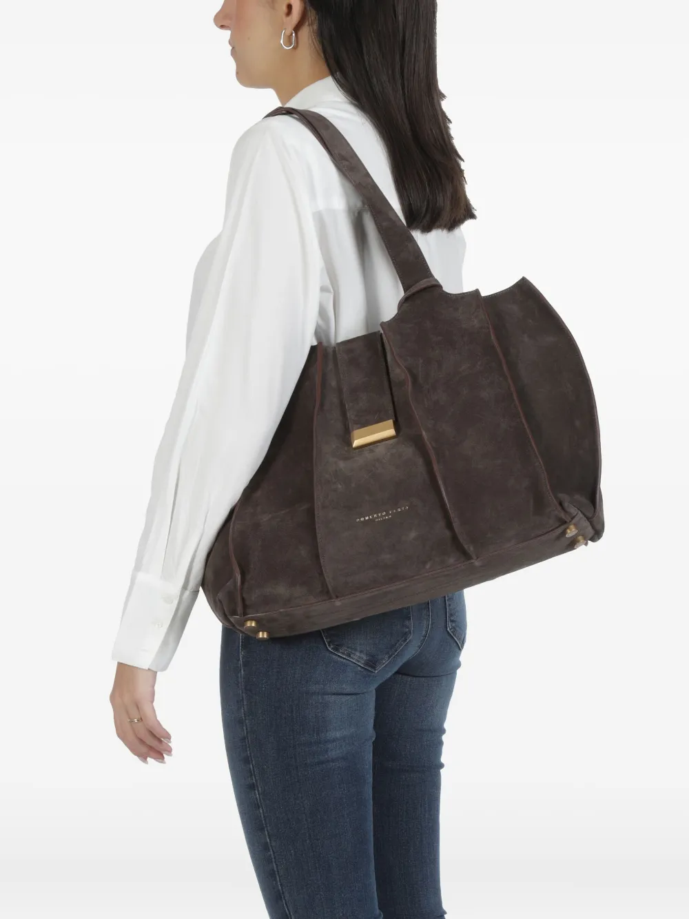 Roberto Festa Eloise grote schoudertas met vlakken - Bruin