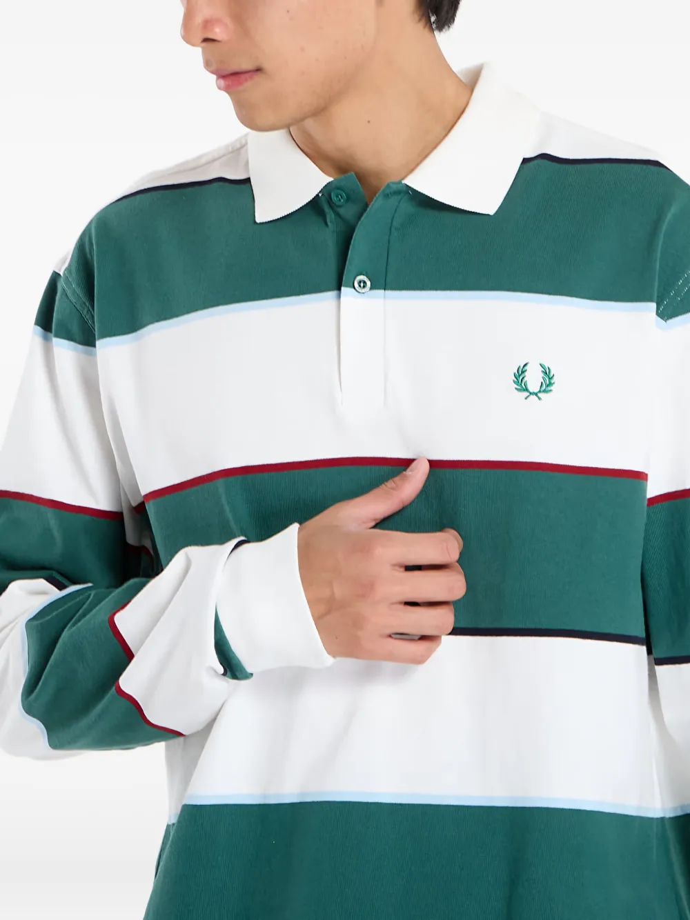 Fred Perry Mens Heavyweight Jersey Striped Polo Shirt In Gray