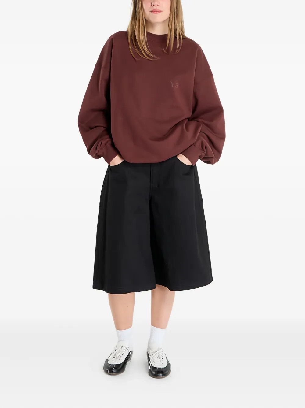 Y-3 Crew-neck Sweater In Burgundy