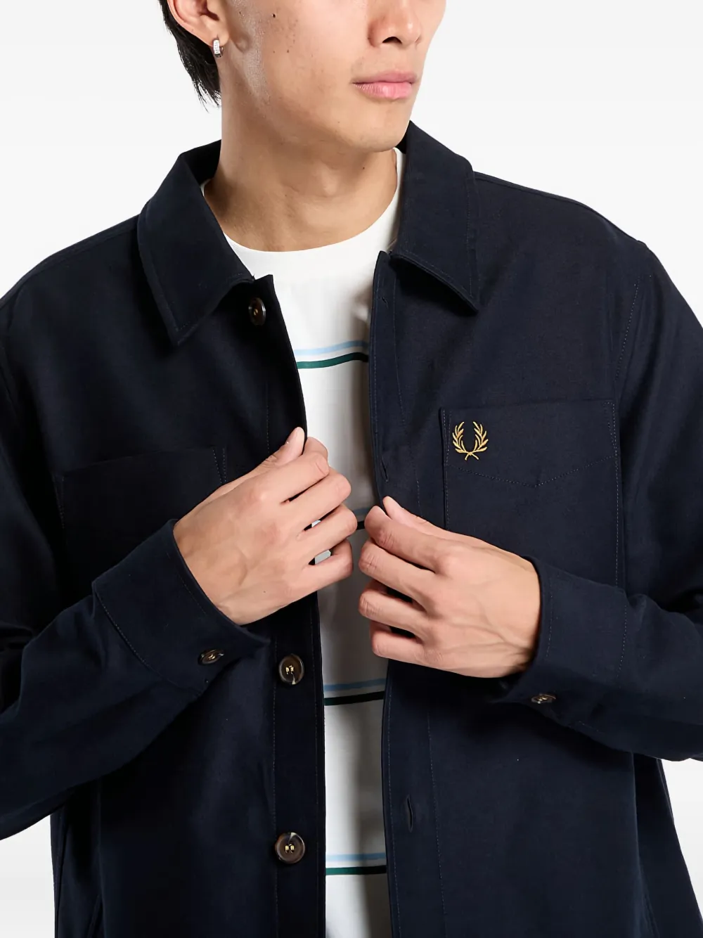 Fred Perry Logo-embroidered Overshirt In Blue