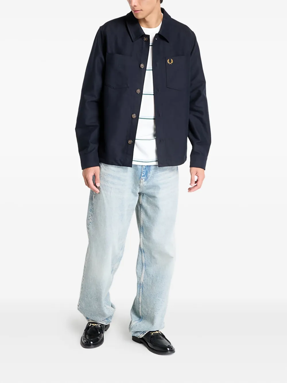 Fred Perry Logo-embroidered Overshirt In Blue