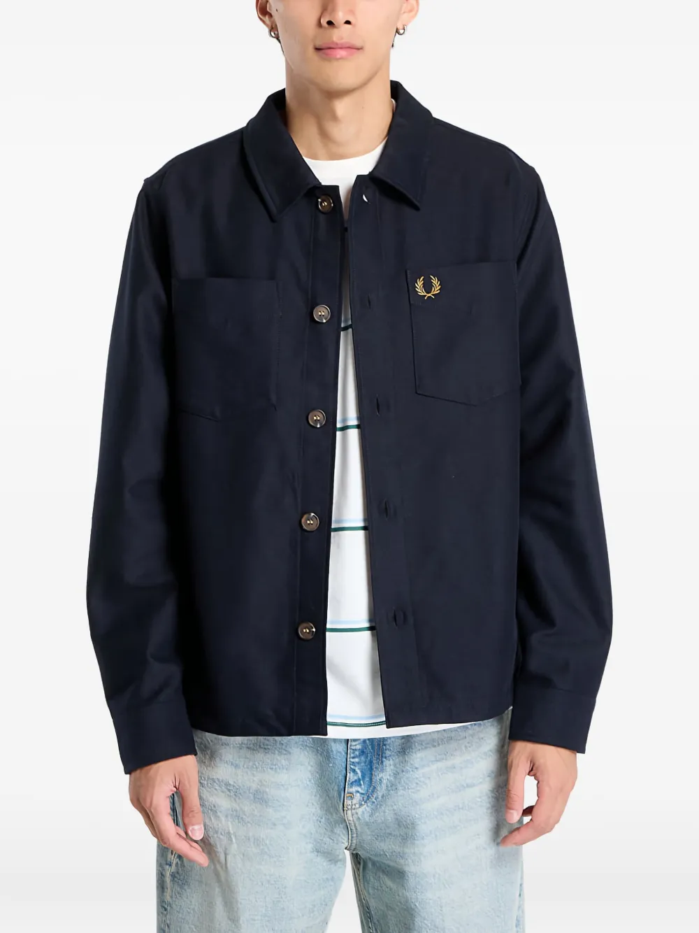 Fred Perry Logo-embroidered Overshirt In Blue