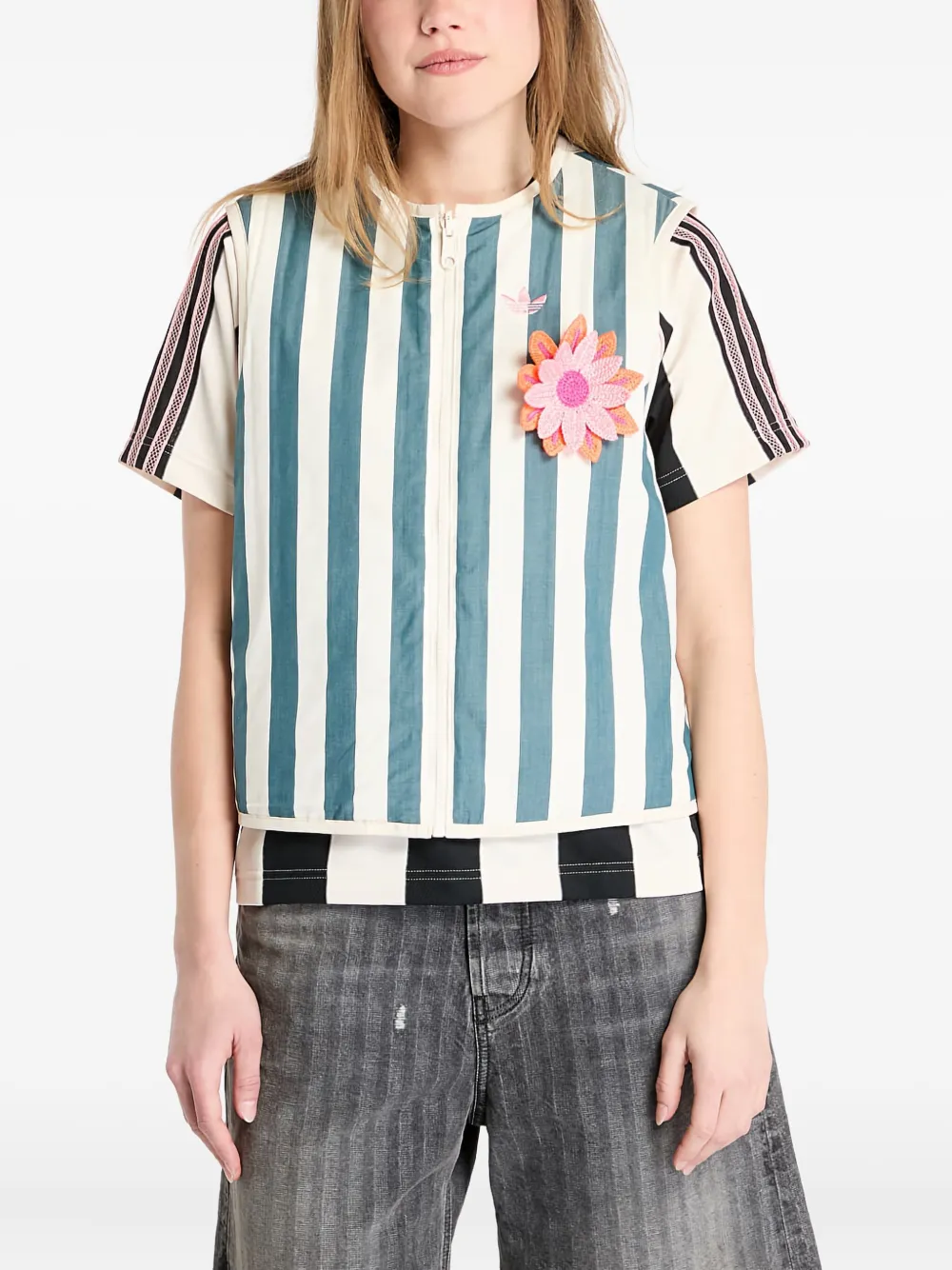 Adidas Originals Summer Glow Striped Flower Reversible Gilet In Multi