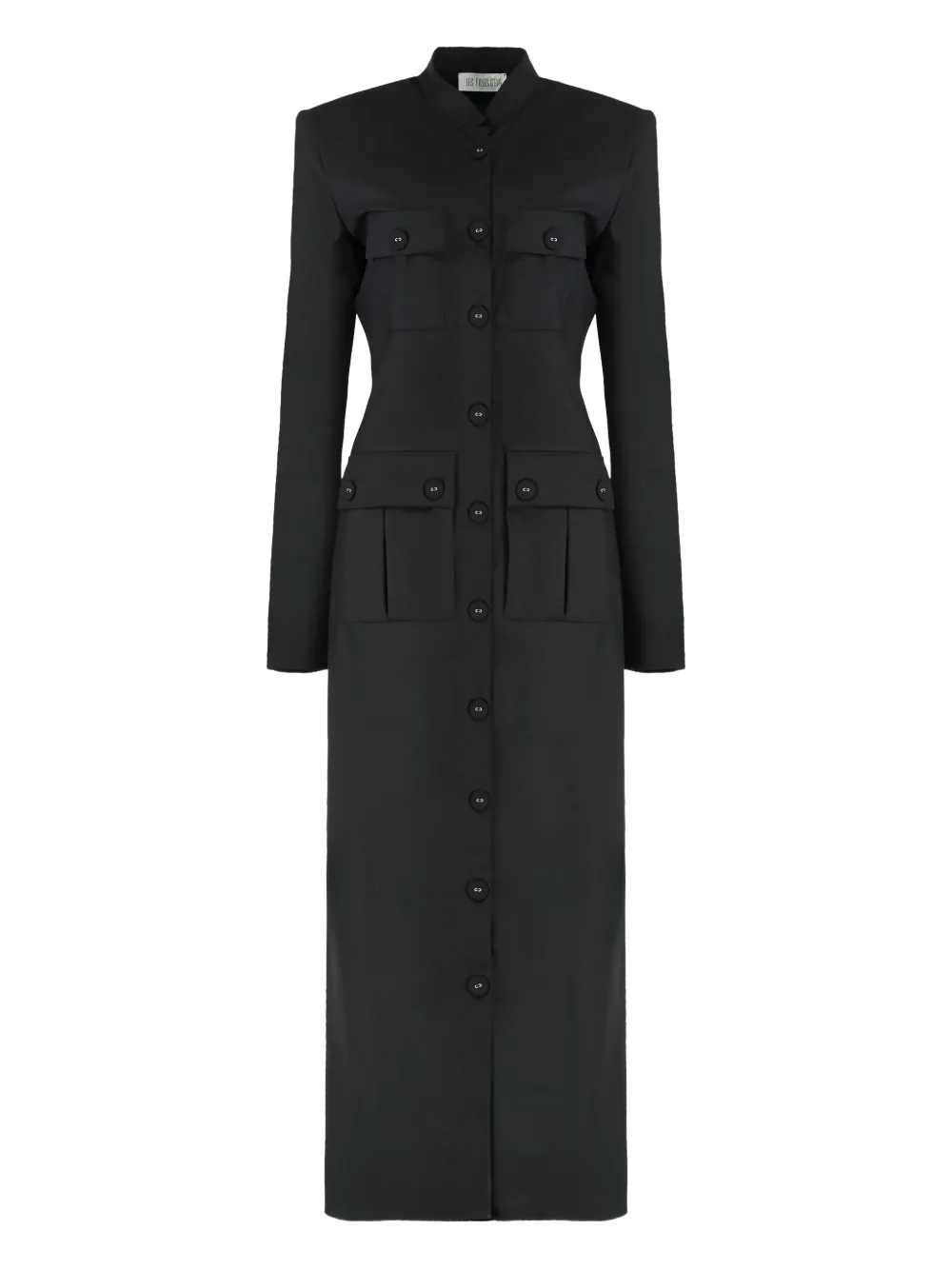 Les Filles D'eva Padded-shoulders Flap-pockets Dress In Black
