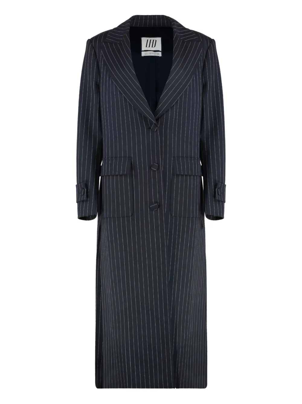 Les Filles D'eva Long Coat In Chalk Stripe Pattern In Blue