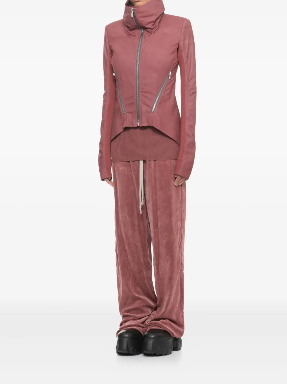 Rick Owens Asymmetric Hem Leather Jacket Pockets In Pink
