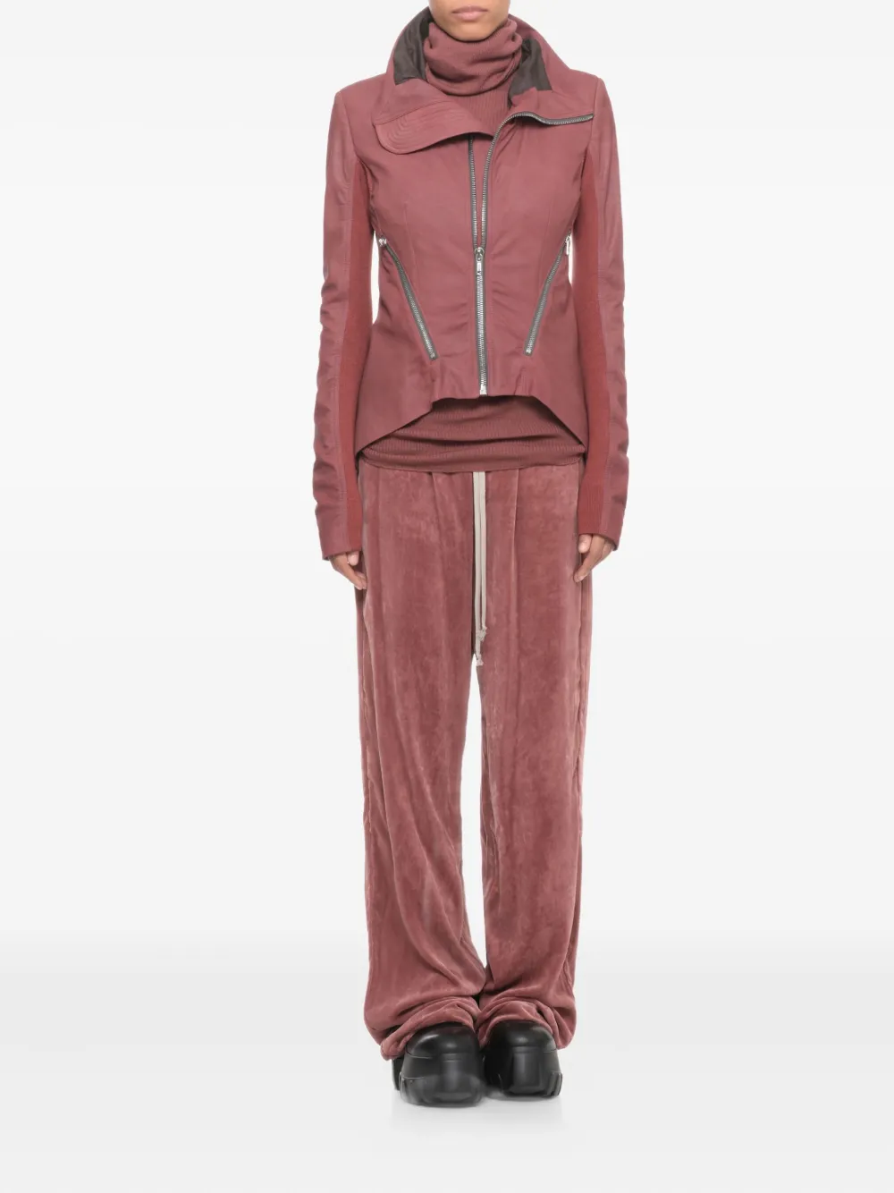 Rick Owens Asymmetric Hem Leather Jacket Pockets In Pink