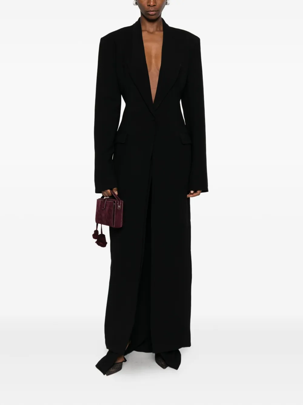 Mônot peak-lapel maxi coat dress - Zwart
