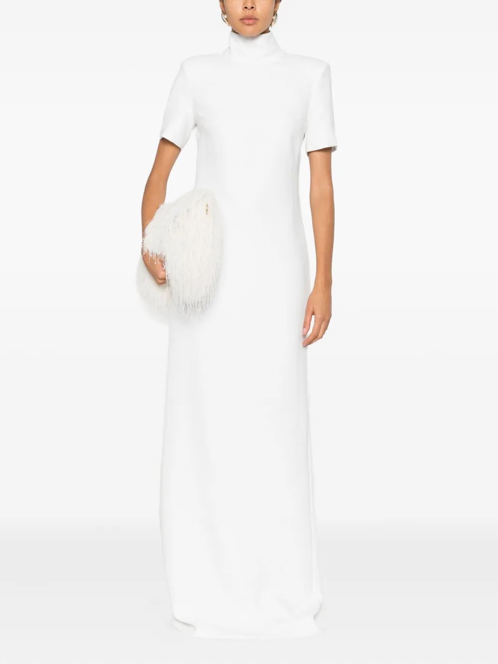 Mônot Maxi-jurk met hoge hals en korte mouwen - Wit