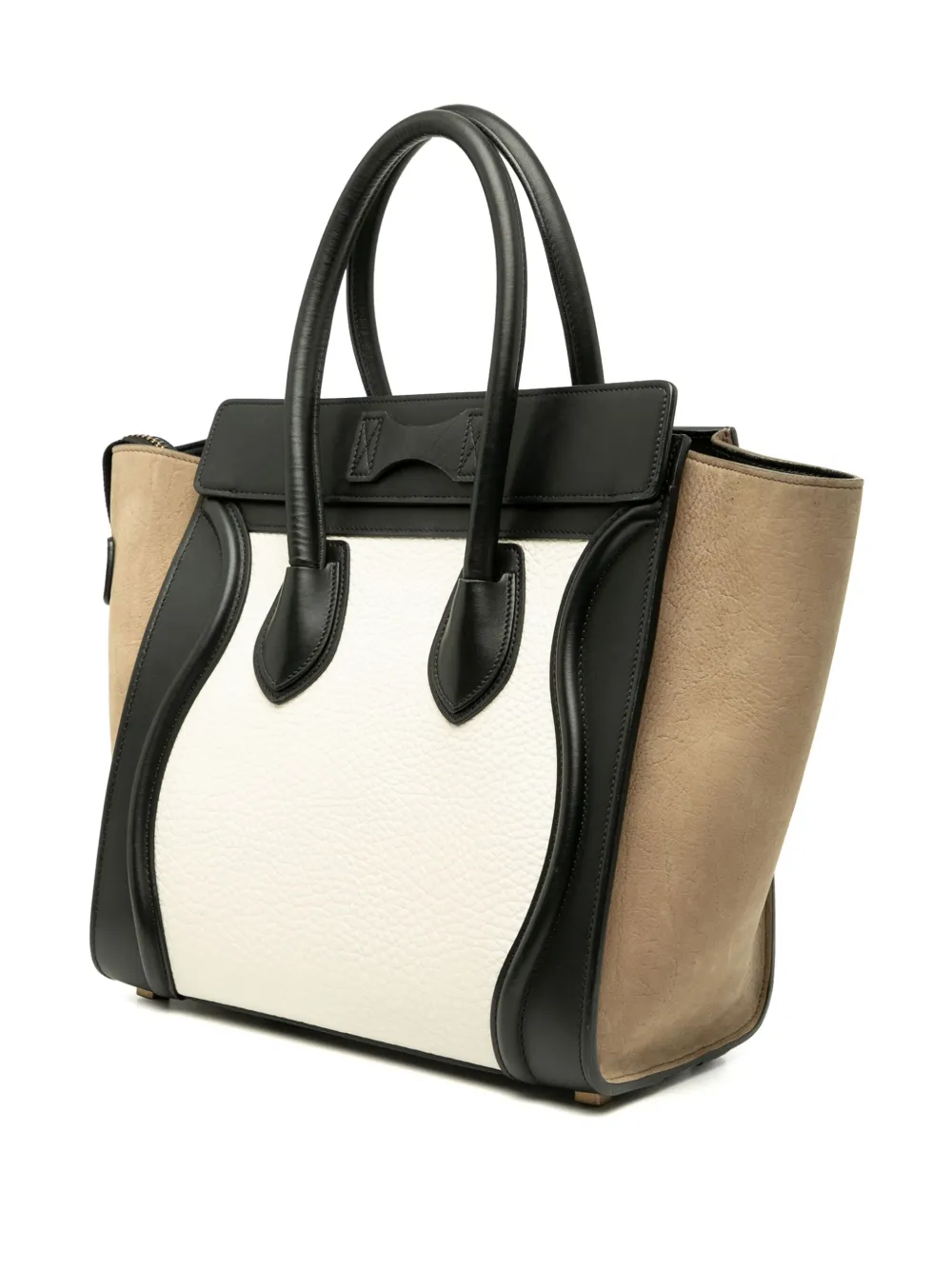 Pre-owned Celine 2015 Micro Tricolor Nubuck And Calfskin Luggage Tote Bag In White