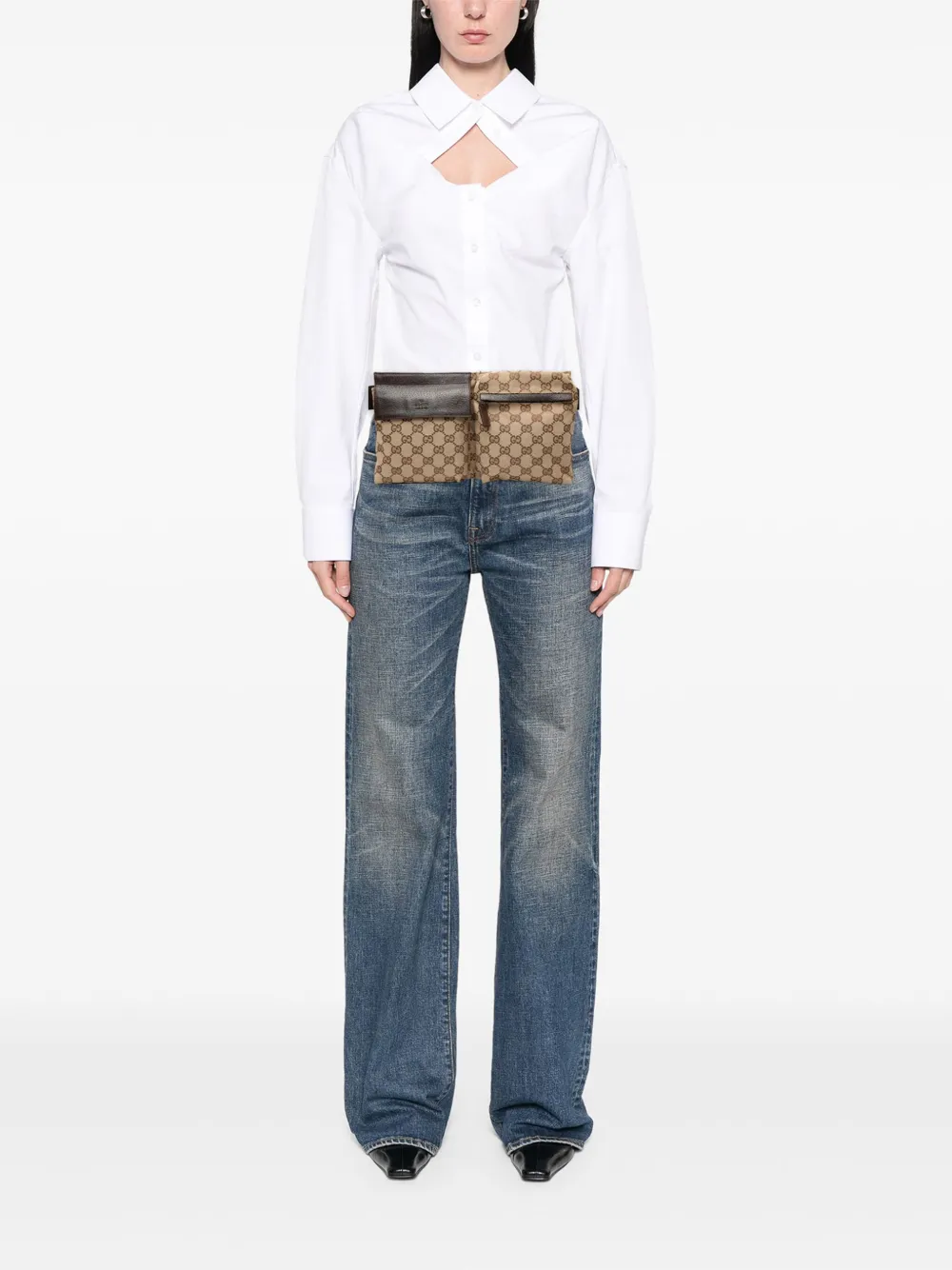 Pre-owned Gucci 2000-2015 Gg Canvas Double Pocket Belt Bag