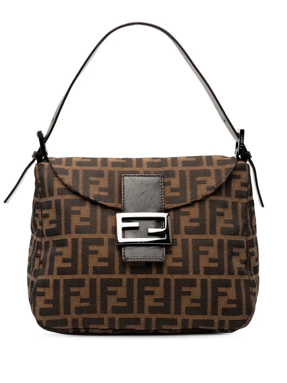 Pre-owned Fendi 2000-2010 Zucca Canvas Double Flap Mamma Shoulder Bag