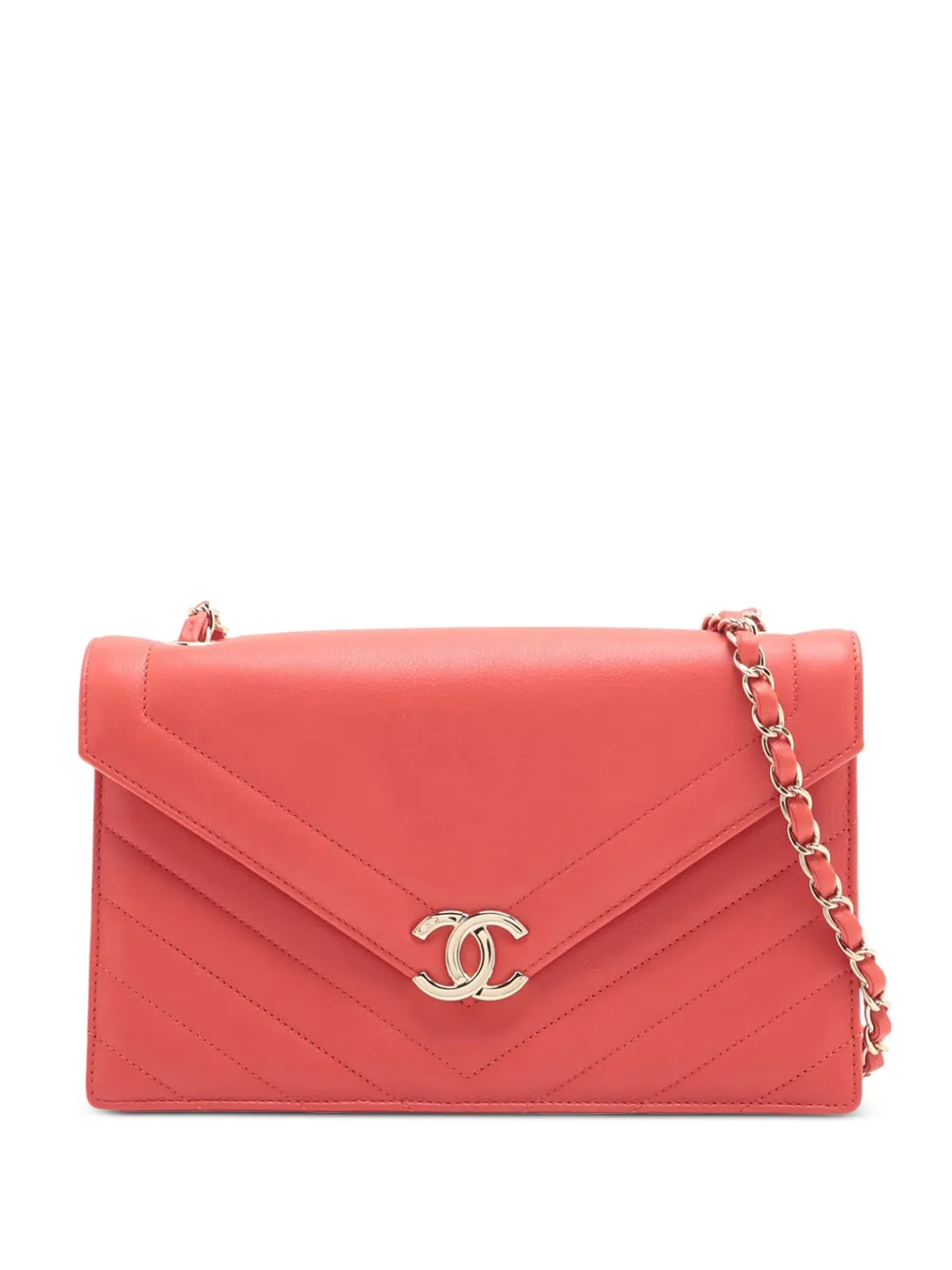 CHANEL Pre-Owned 2019 スモール シェブロン ラムスキン エンベロープ フラップ ショルダーバッグ - レッド CHANEL Pre-Owned 2019 スモール シェブロン ラムスキン エンベロープ フラップ ショルダーバッグ - レッド