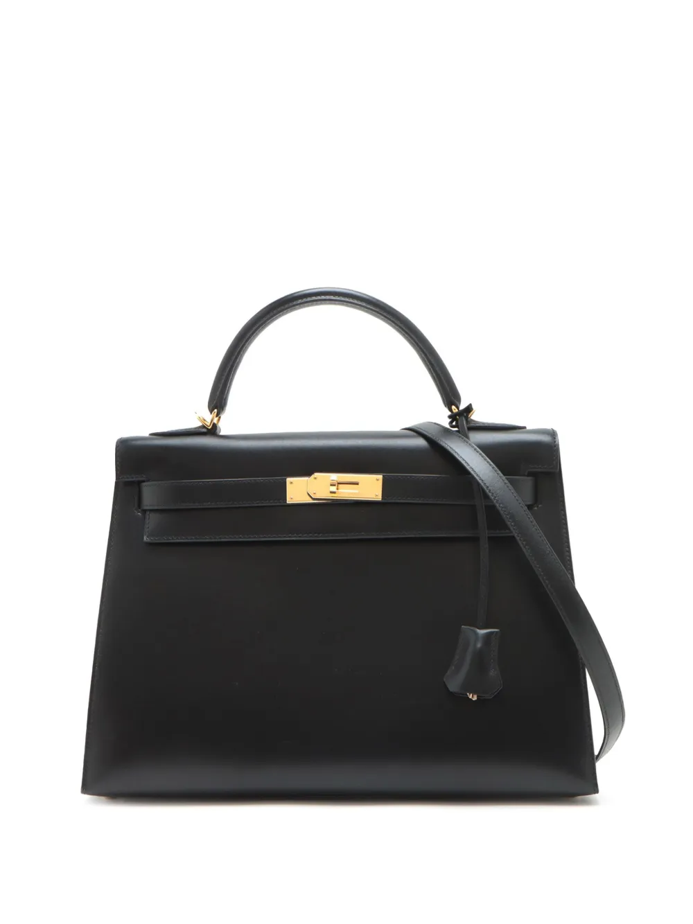 Pre-owned Hermes 2006 Box Calf Kelly Ii Sellier 32 Satchel In Black