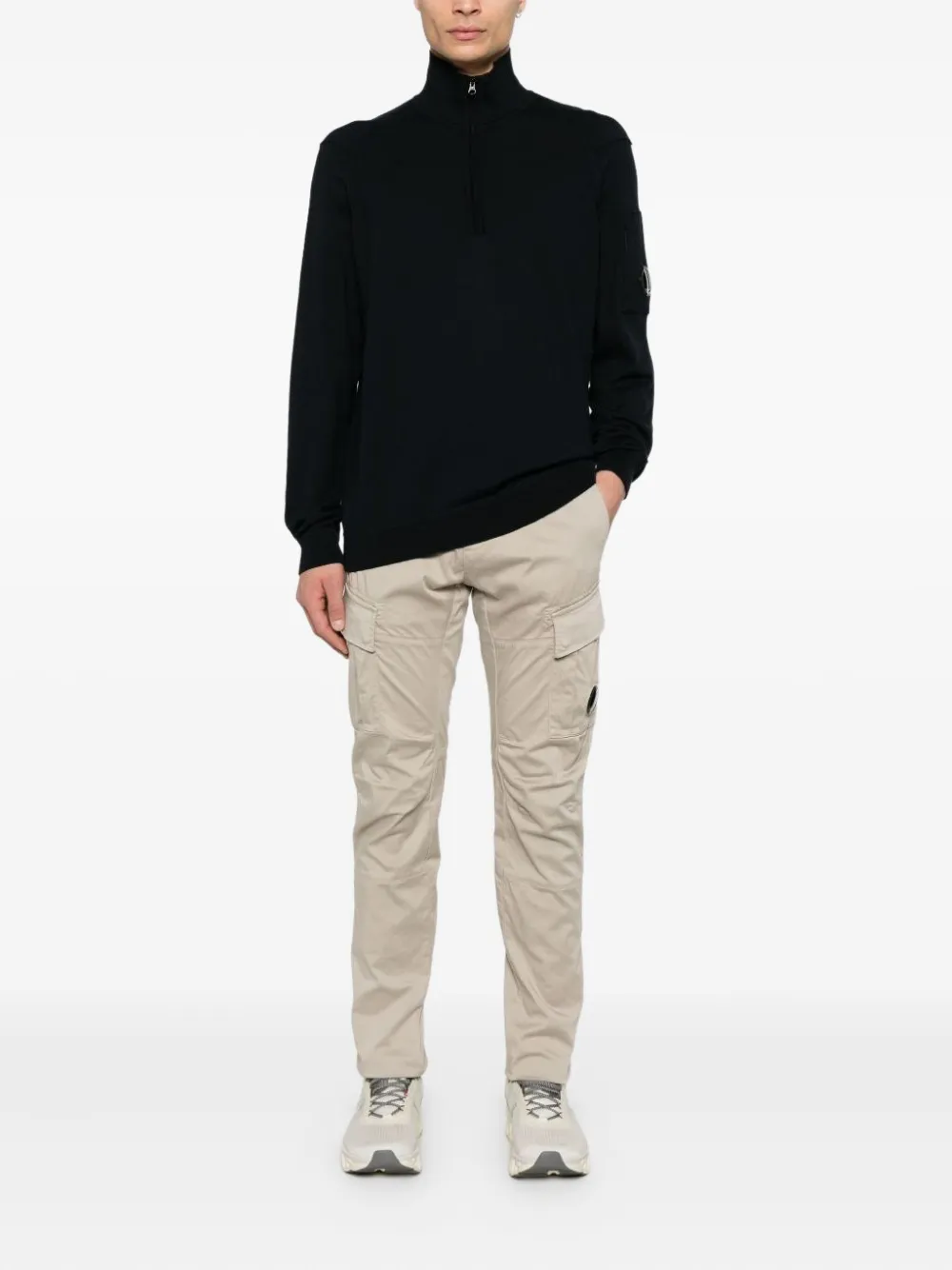 C.P. Company Trui met halve rits en Lens-detail - Zwart