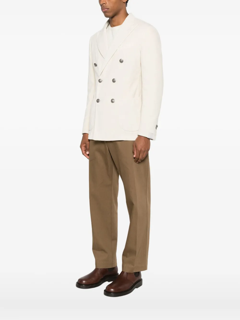 Santaniello Double-breasted Corduroy Blazer In Neutral