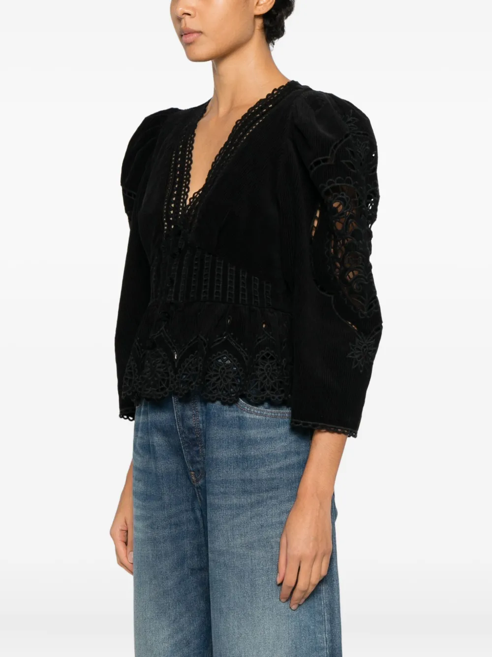 Farm Rio Corduroy Blouse In Black