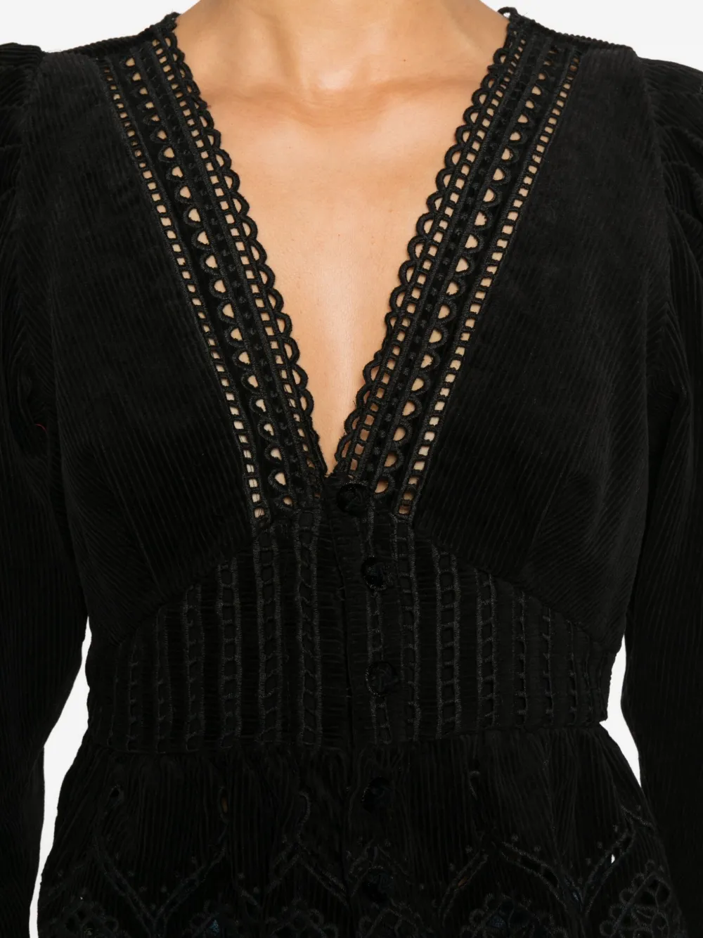 Farm Rio Corduroy Blouse In Black