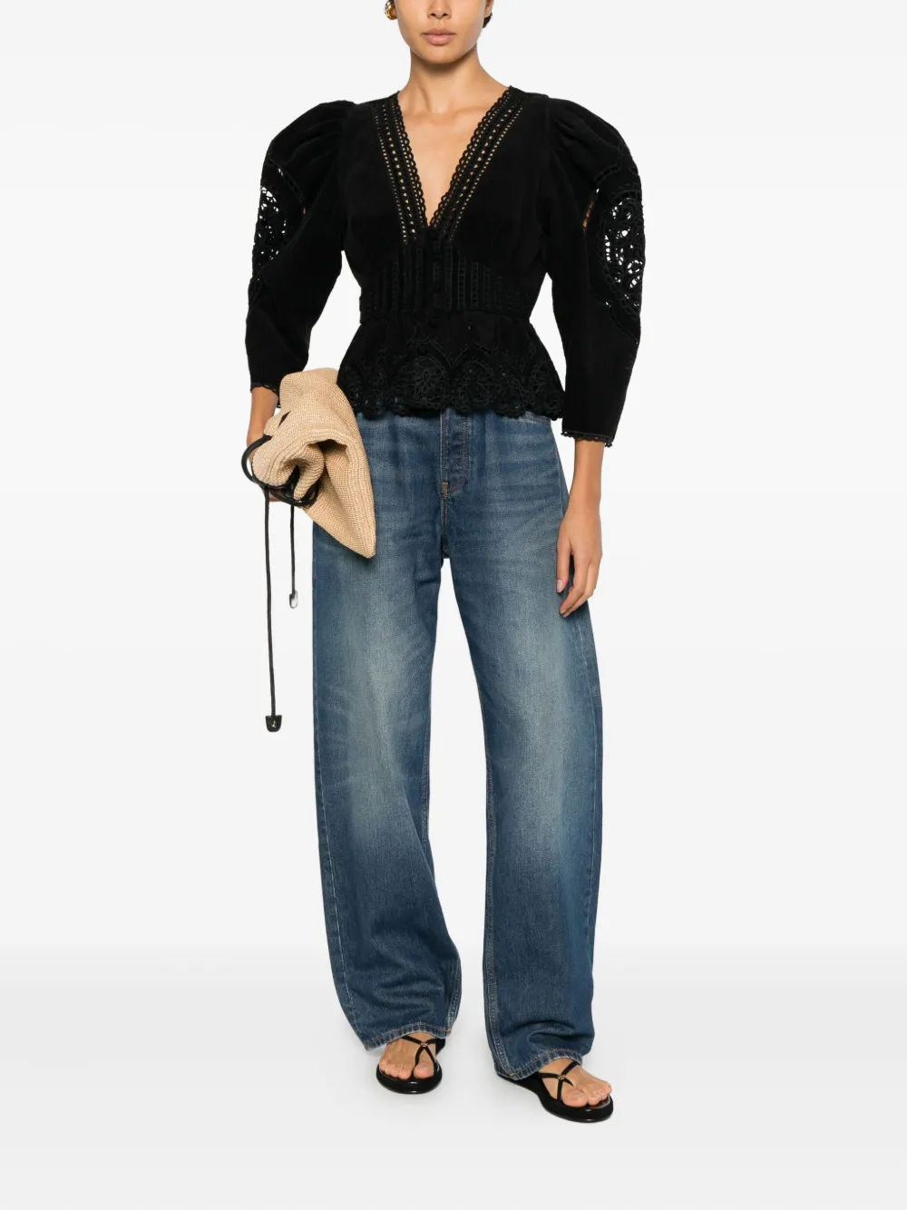 FARM Rio Ribfluwelen blouse - Zwart