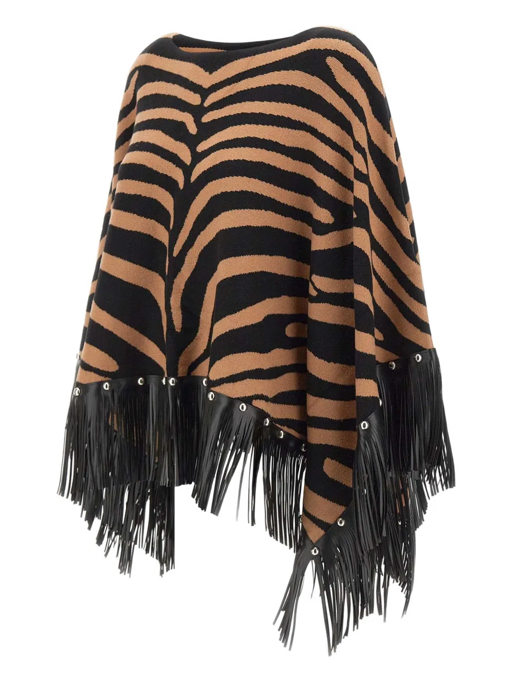 Liu •jo Zebra-jacquard Fringed Cape In Brown