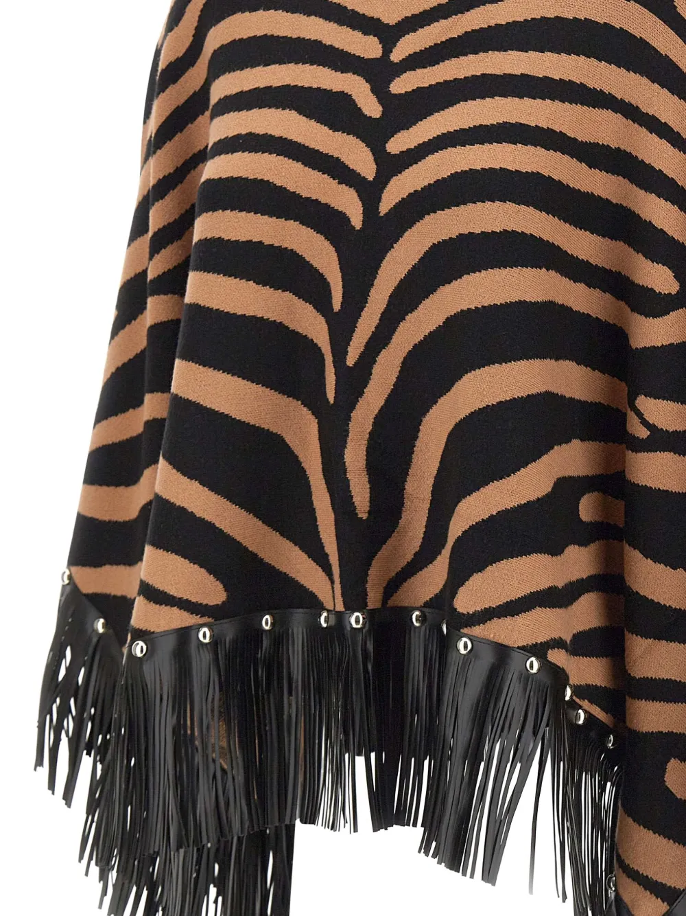 Liu •jo Zebra-jacquard Fringed Cape In Brown