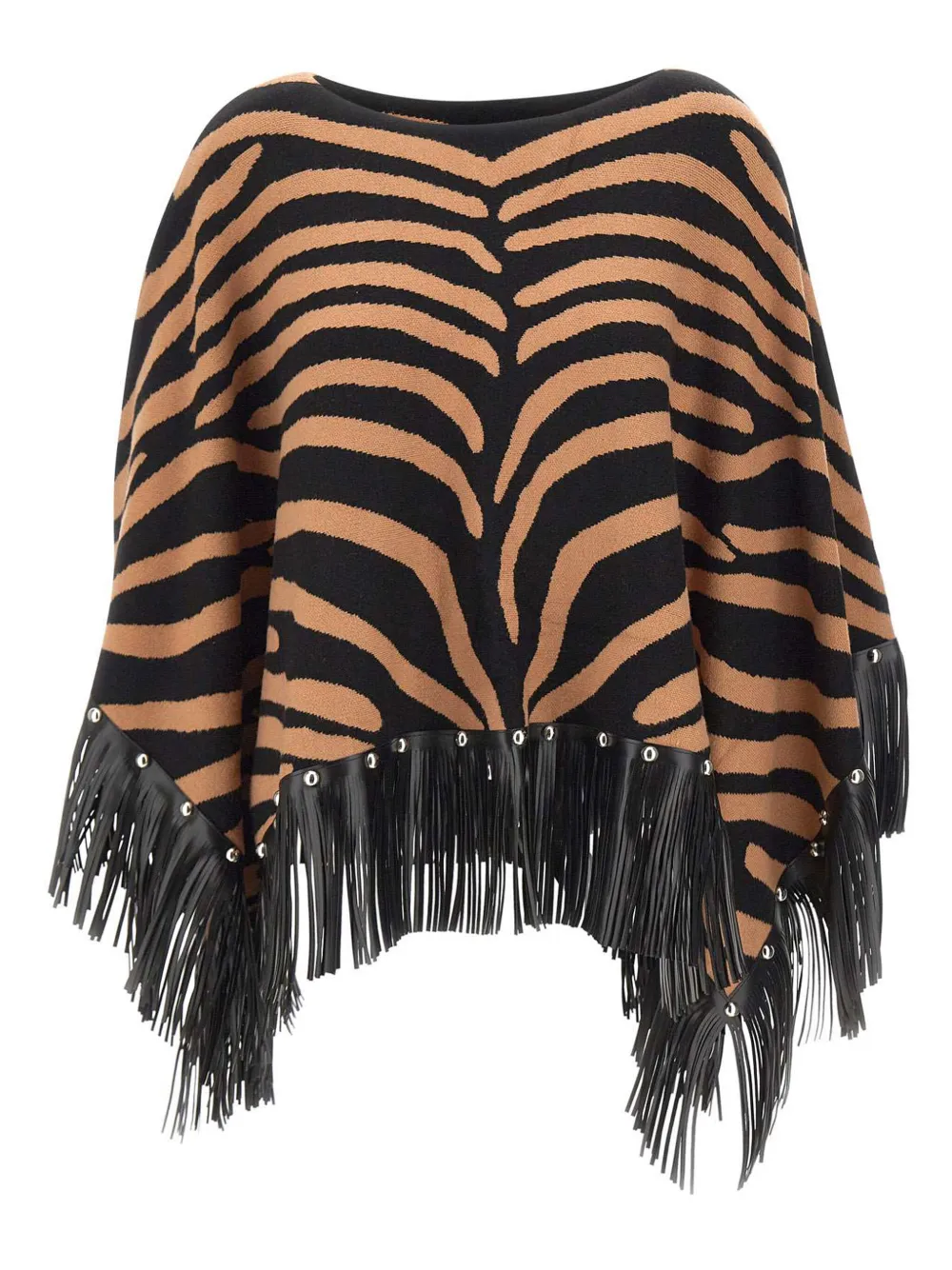 Liu •jo Zebra-jacquard Fringed Cape In Brown