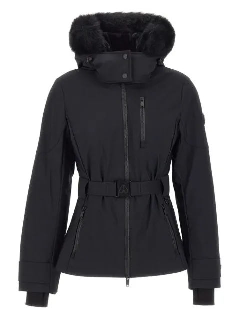 Moose Knuckles faux fur hooded belted jacket