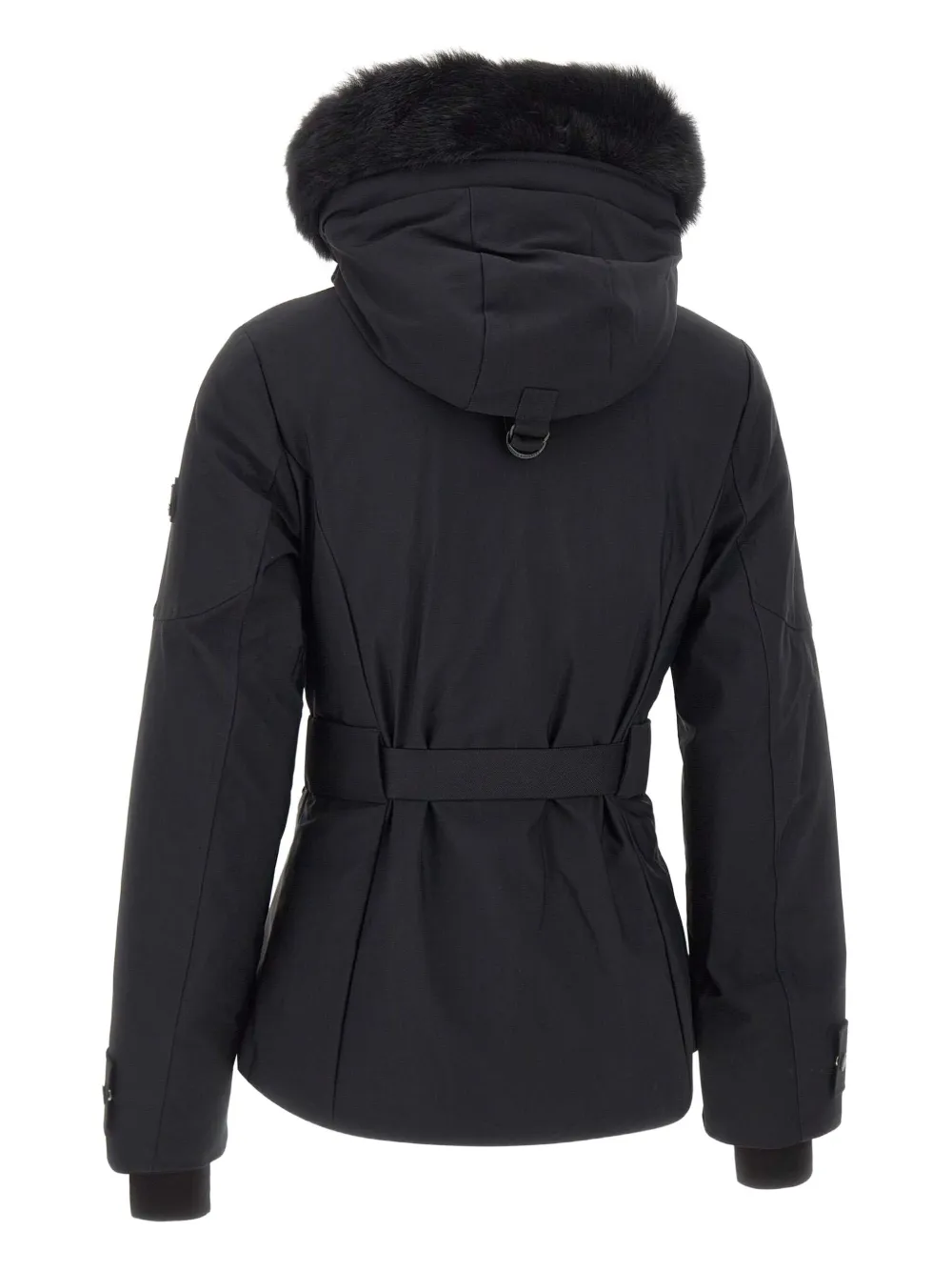 Moose Knuckles Jack met imitatiebont capuchon en ceintuur Zwart