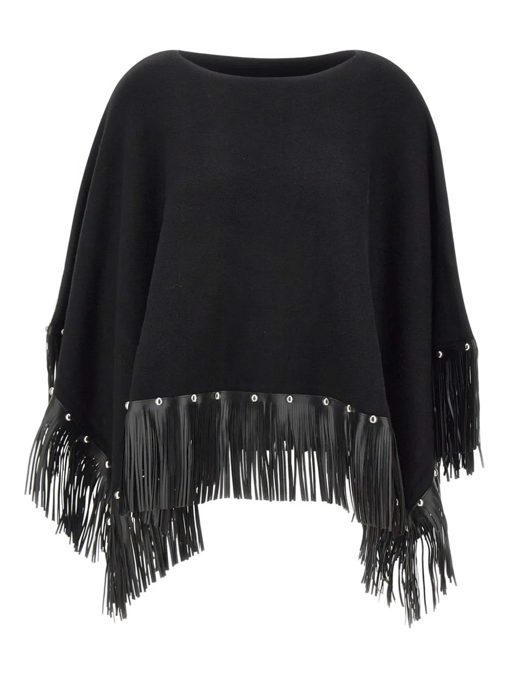 Liu •jo Studded Fringe-trim Cape In Black