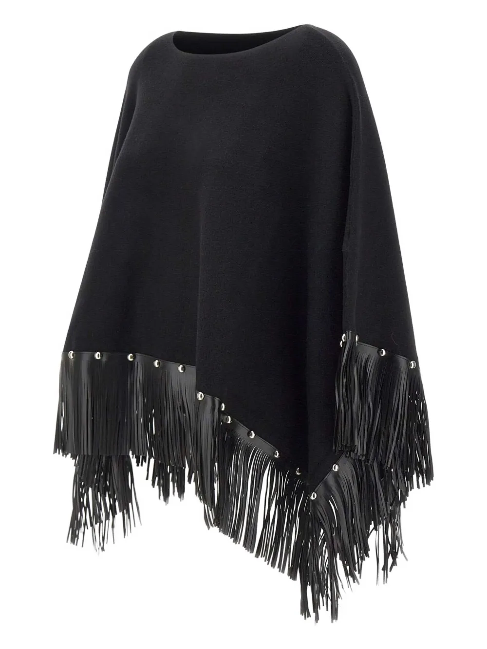 Liu •jo Studded Fringe-trim Cape In Black