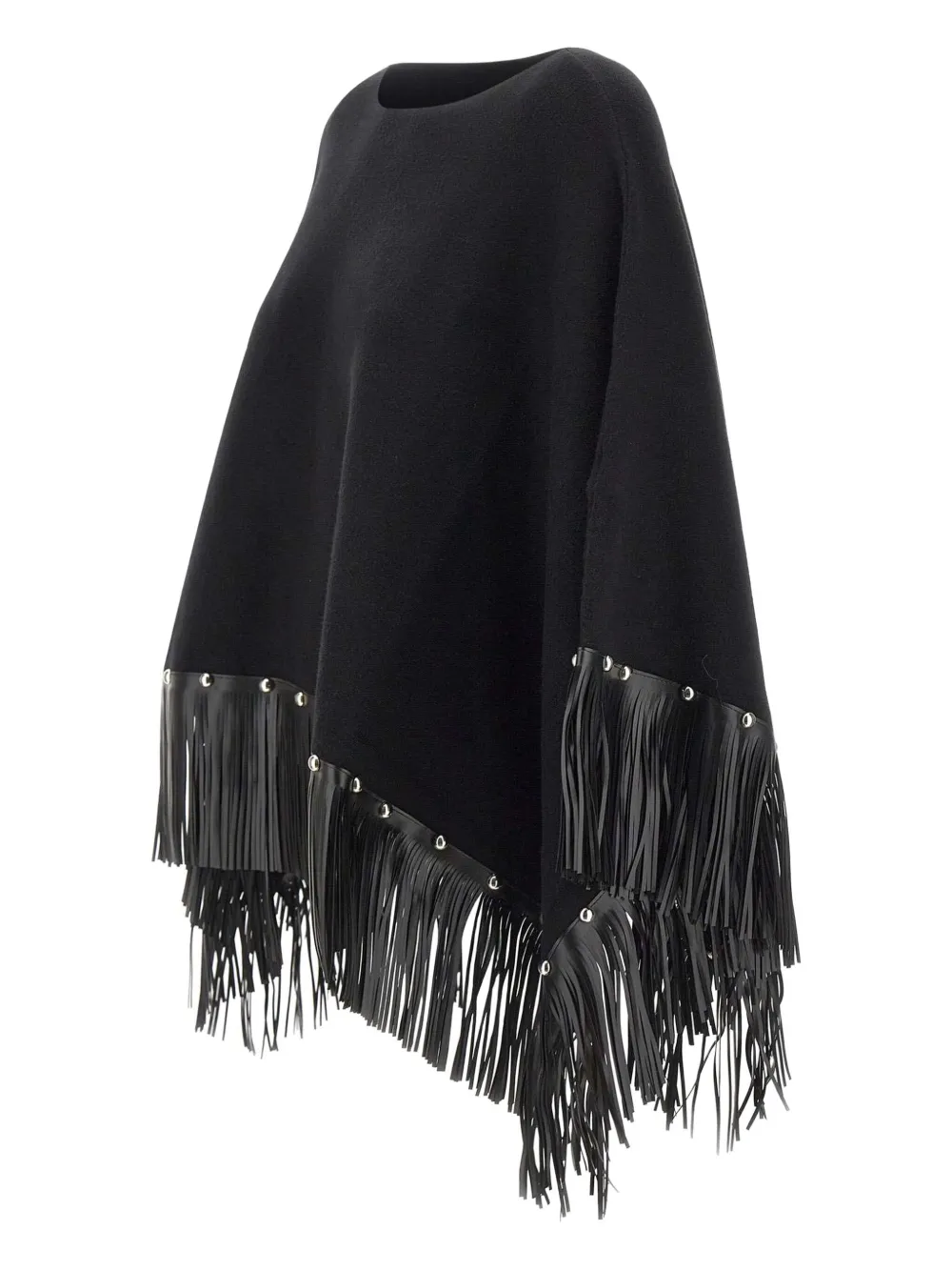 Liu •jo Studded Fringe-trim Cape In Black