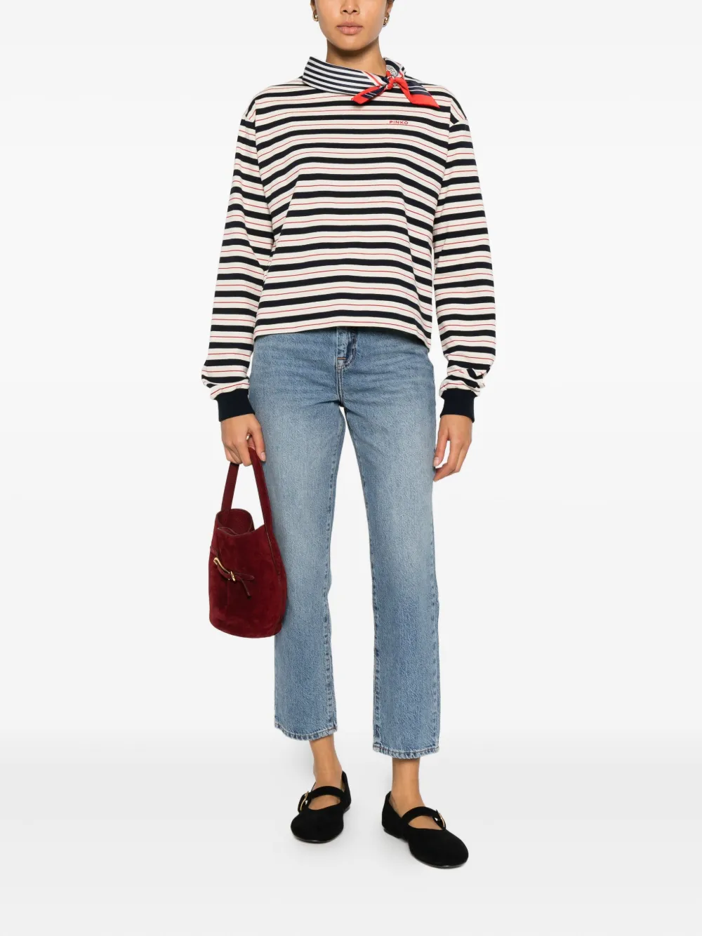 Pinko Eclair Striped Neck-tie Top In Blue