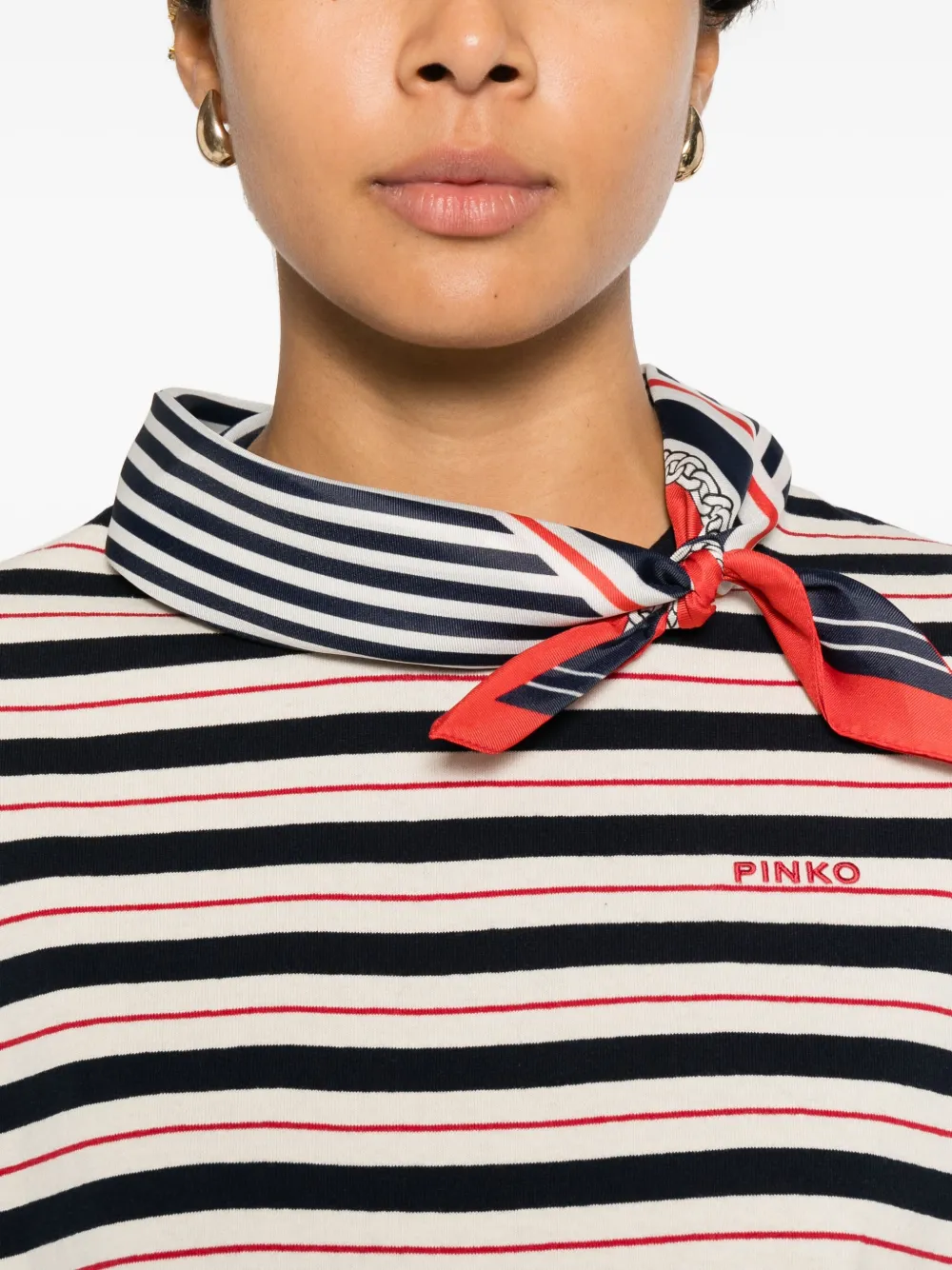 Pinko Eclair Striped Neck-tie Top In Blue