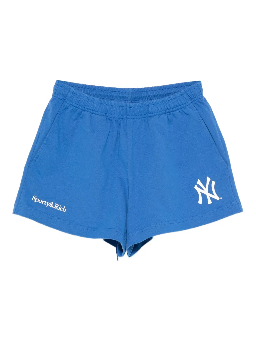 Sporty And Rich Yankees Logo-print Mini Shorts In Blue