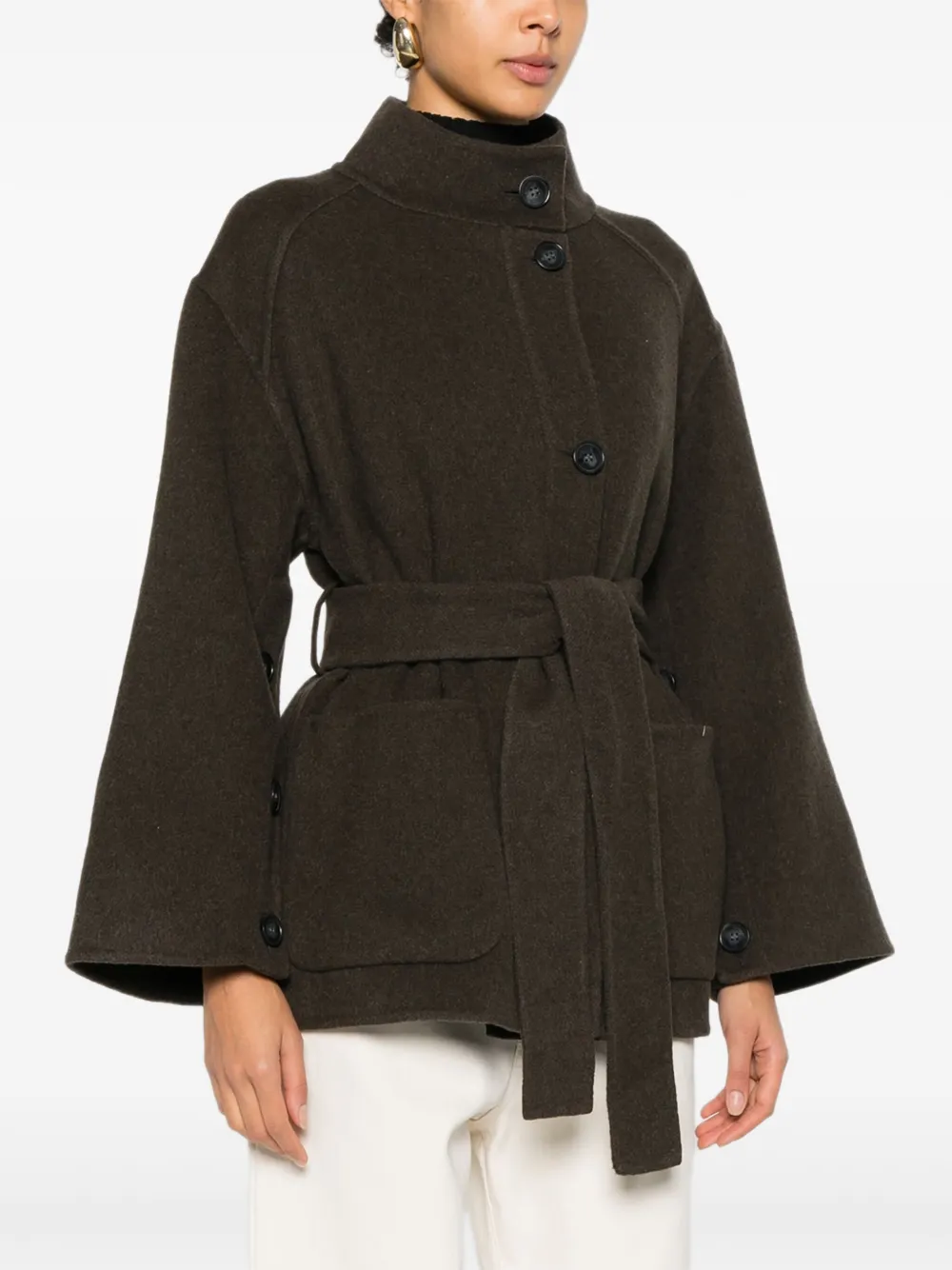 Ba&sh Belted Buttoned Jacket In Green