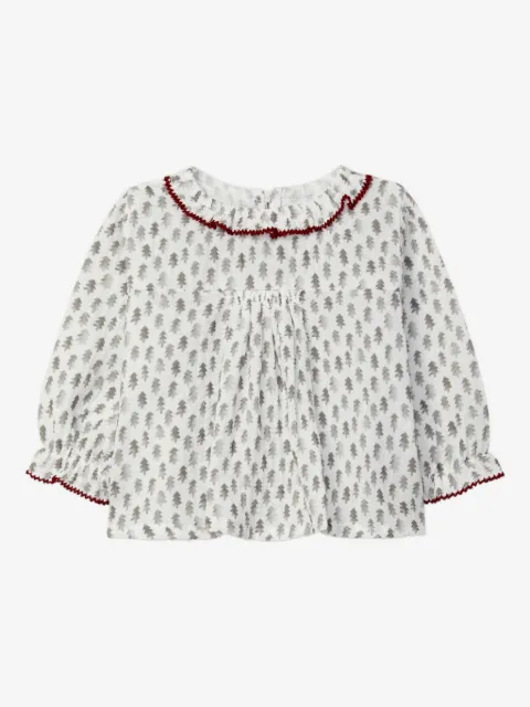 Snug ruffled print-detail blouse