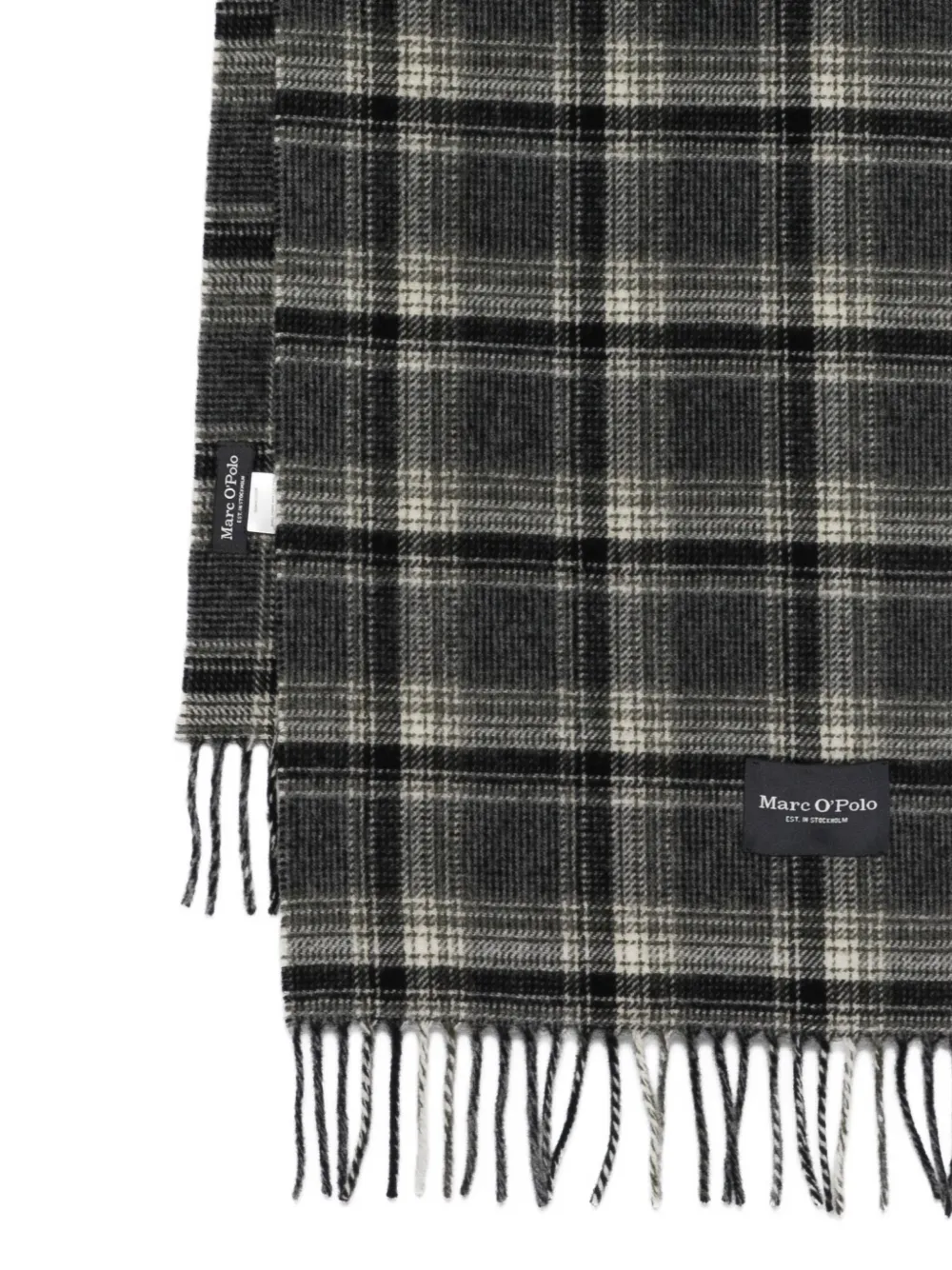 Marc O'polo Checked Fringed Scarf In Gray