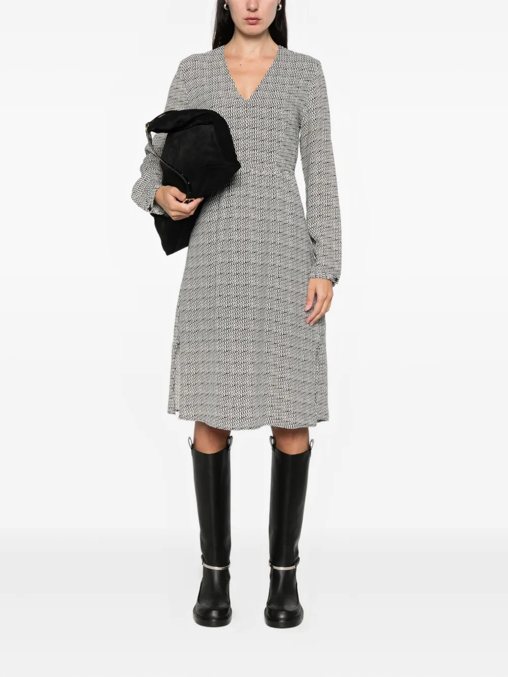 Marc O'Polo V-neck patterned midi dress - Wit