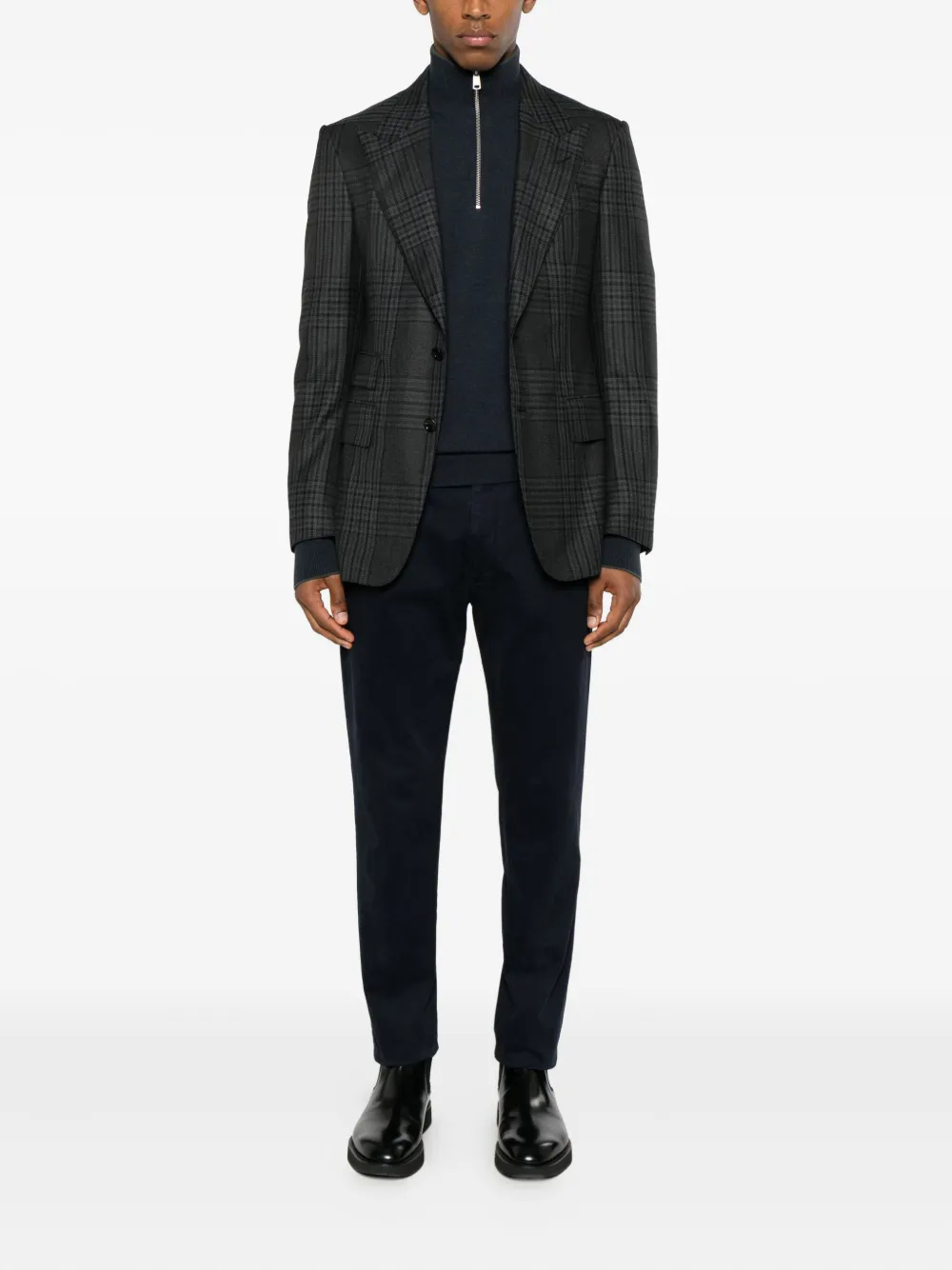 Marc O'Polo zip neck sweater - Blauw