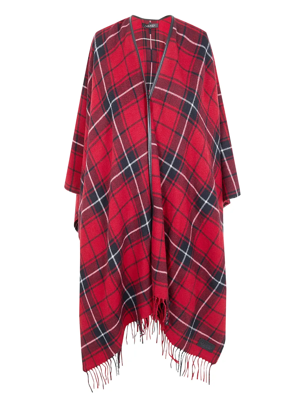 Ralph Lauren Plaid Fringed Cape In Multi