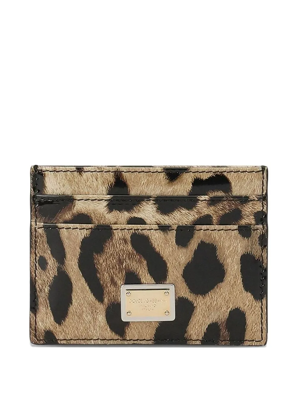 Dolce & Gabbana Leopard-print Logo-plaque Card Holder In Brown