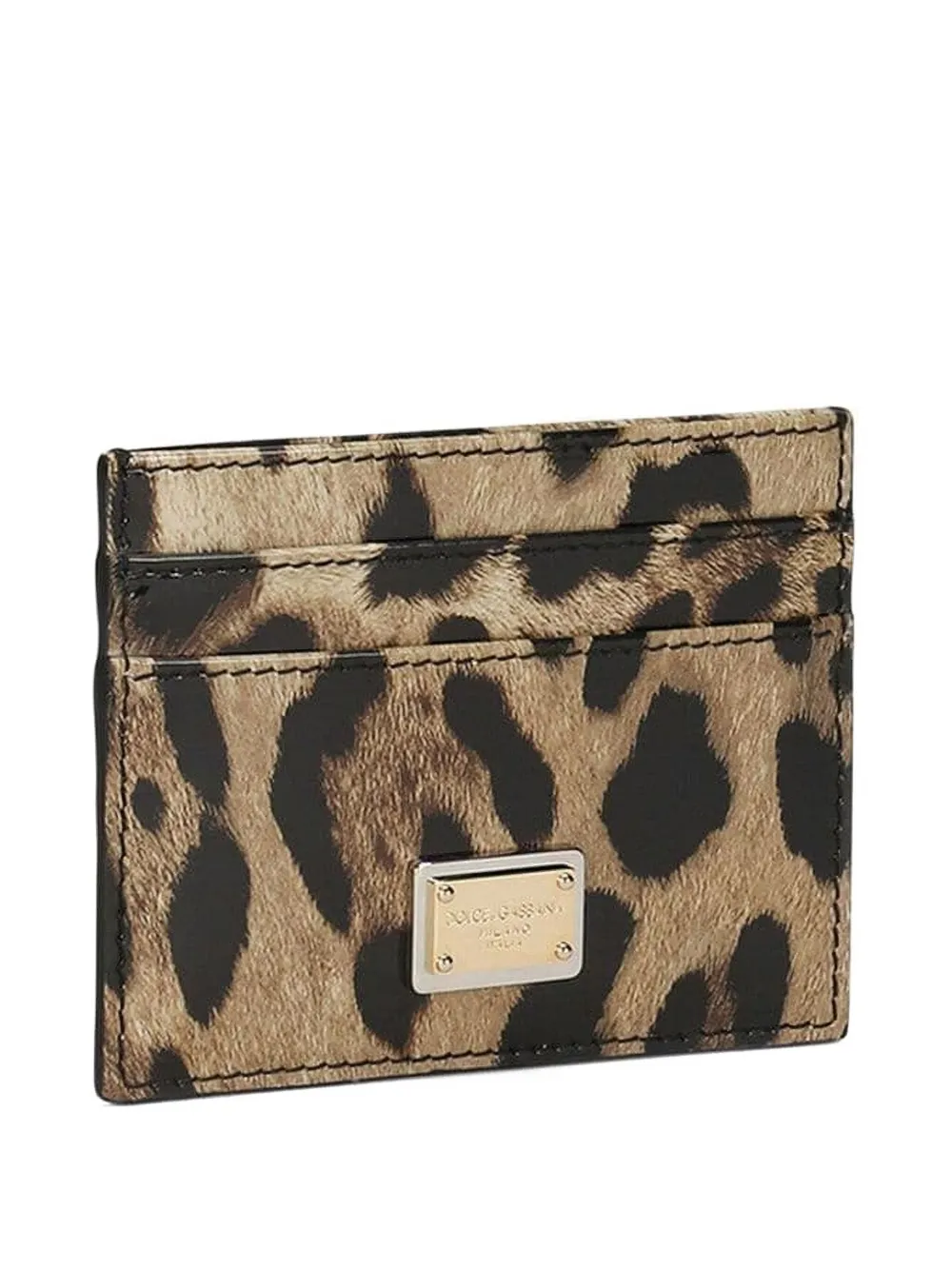 Dolce & Gabbana Leopard-print Logo-plaque Card Holder In Brown