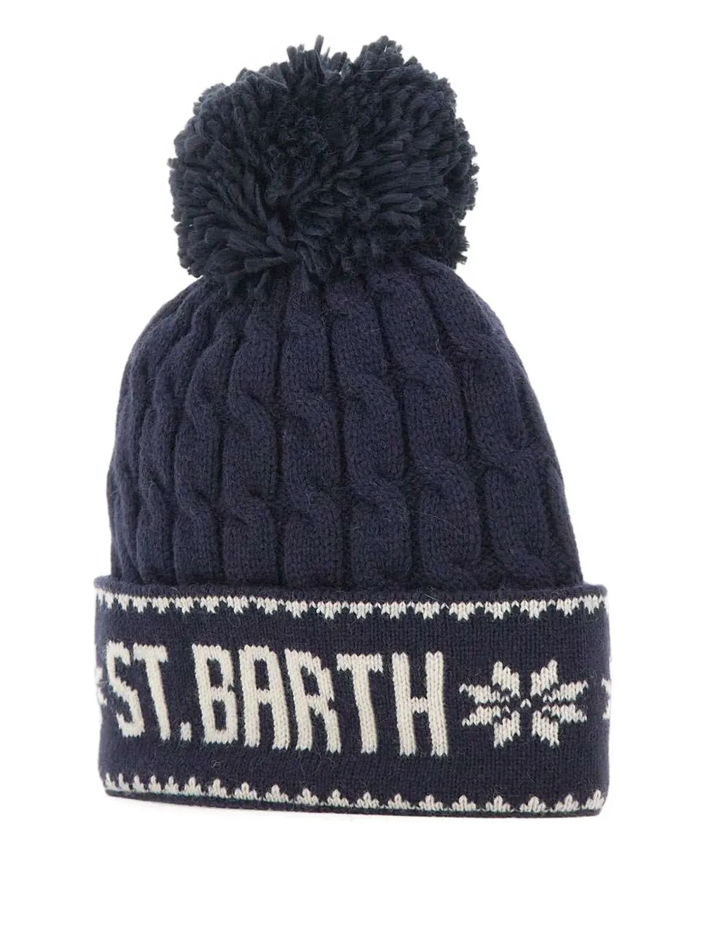 Mc2 Saint Barth Wilhelm Cable-knit Pompom Beanie In Black