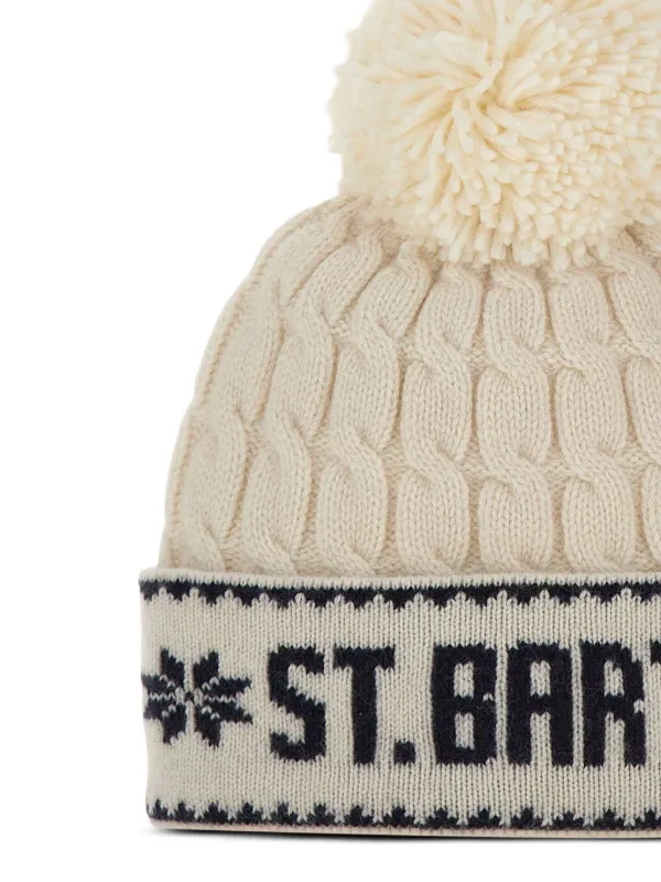 MC2 SAINT BARTH Cream & Red Pom-Pom Cable Knit Beanie 32506202_62931558_600.jpg main image 4