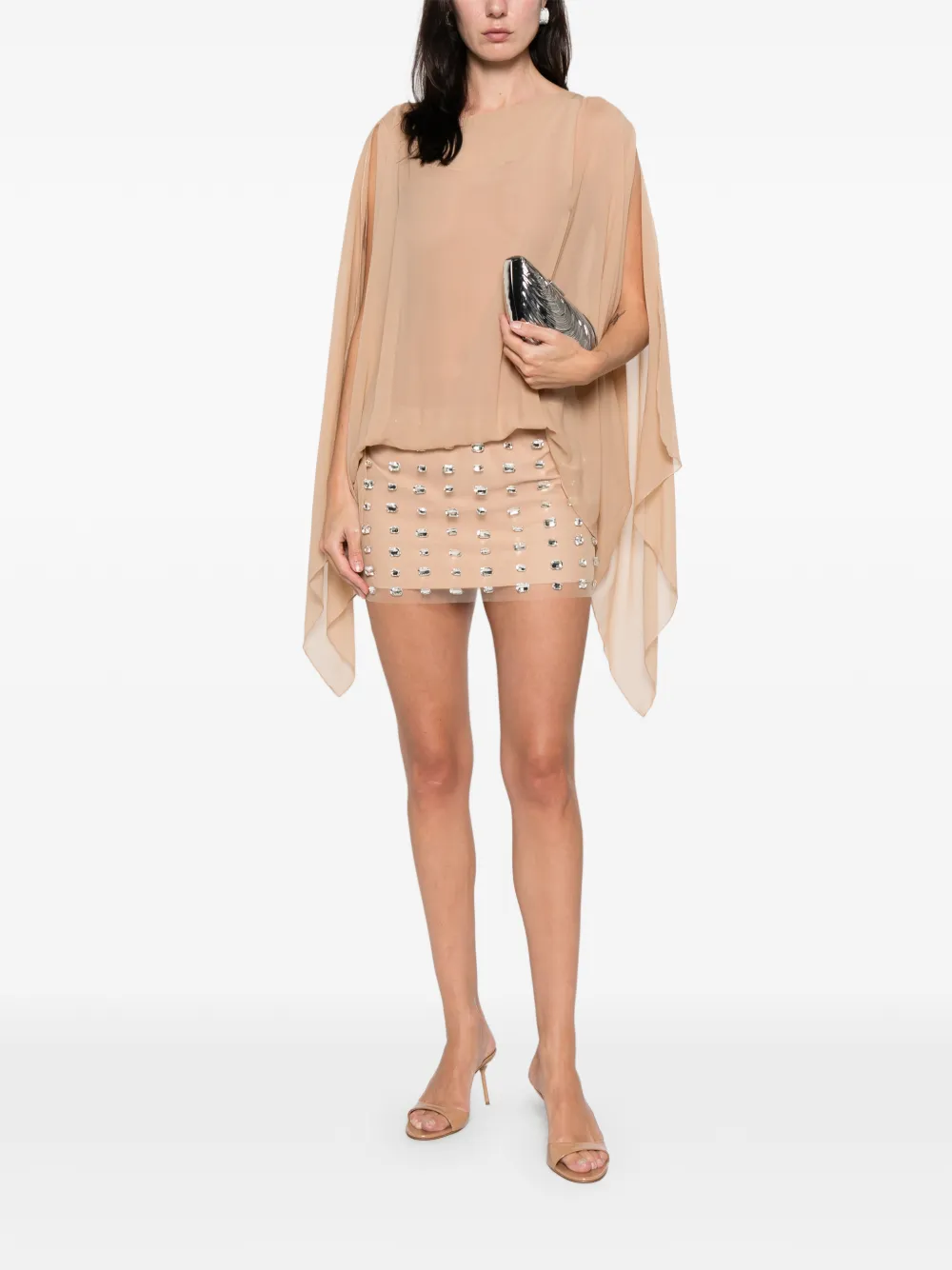 Nuè Nymph embellished layered mini dress - Beige
