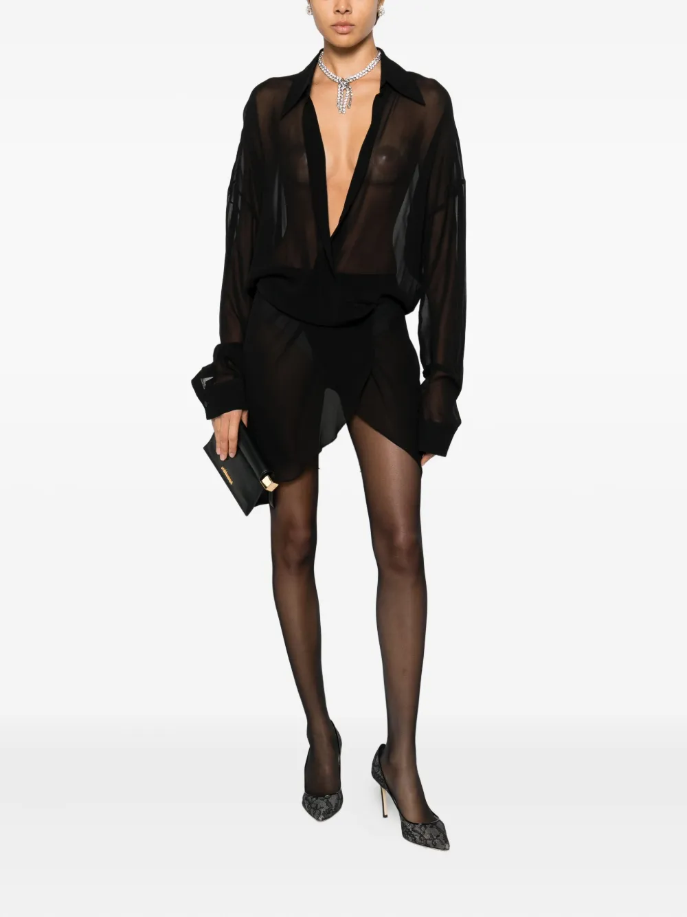 Mônot georgette mini dress - Zwart