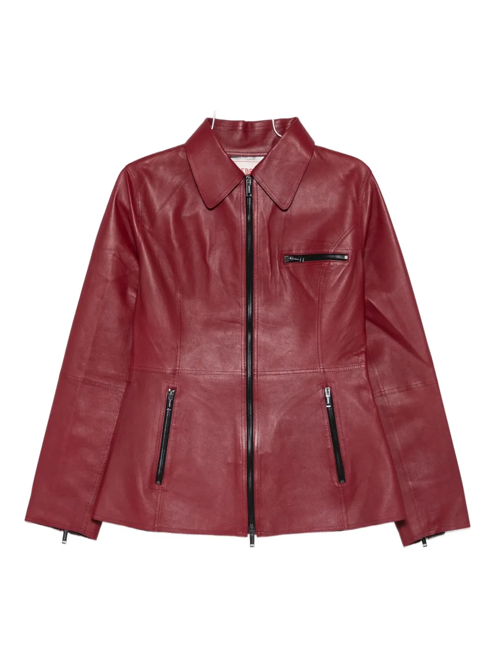 Iceberg Zip Leather Jacket In Burgundy
