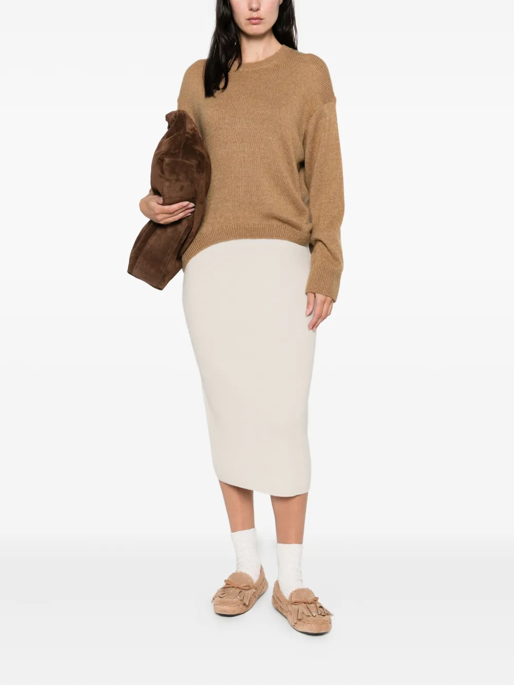 Marc O'polo Knitted Midi Skirt In White