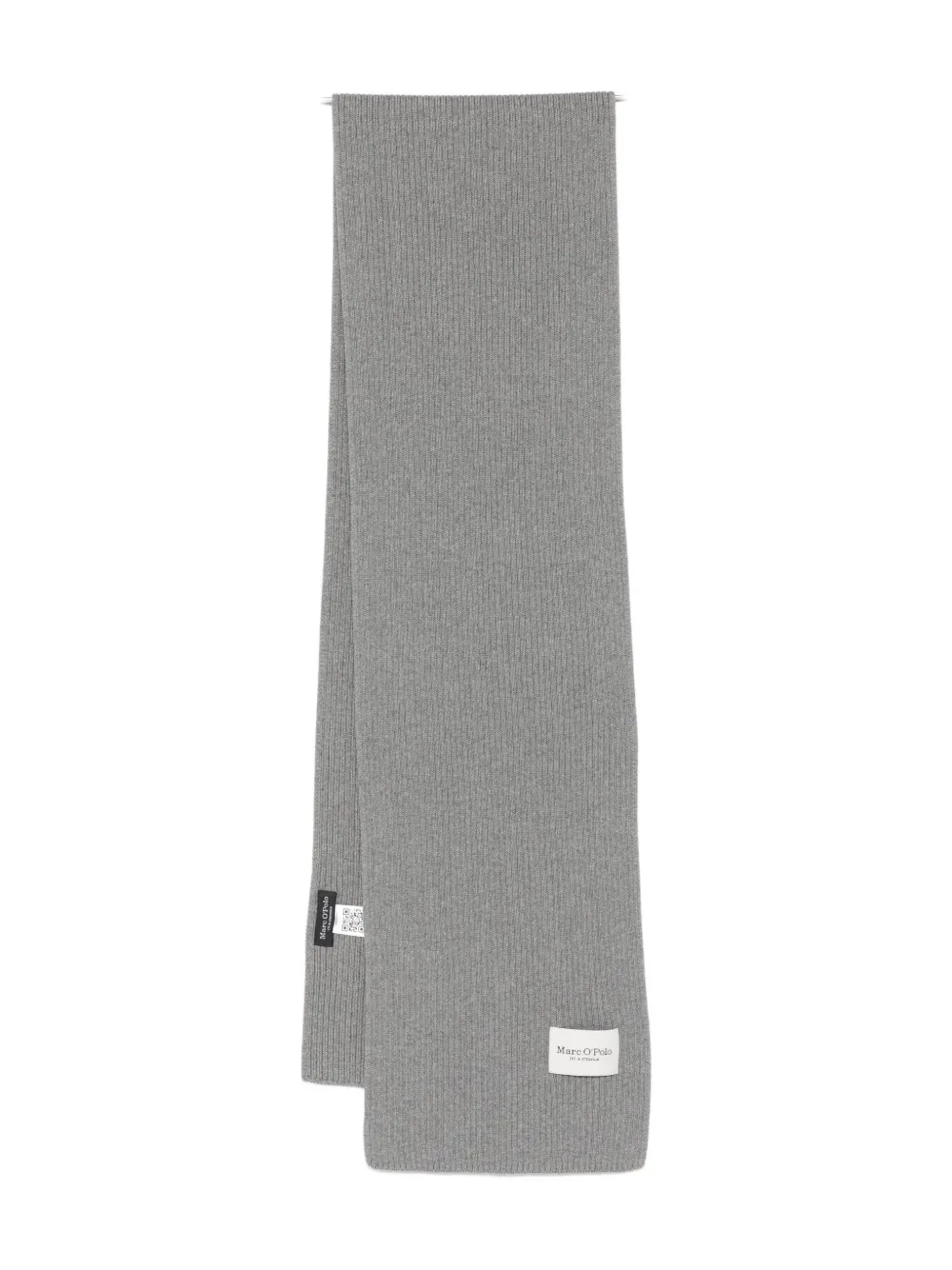 Marc O'polo Ribbed Patch-logo Scarf In Gray